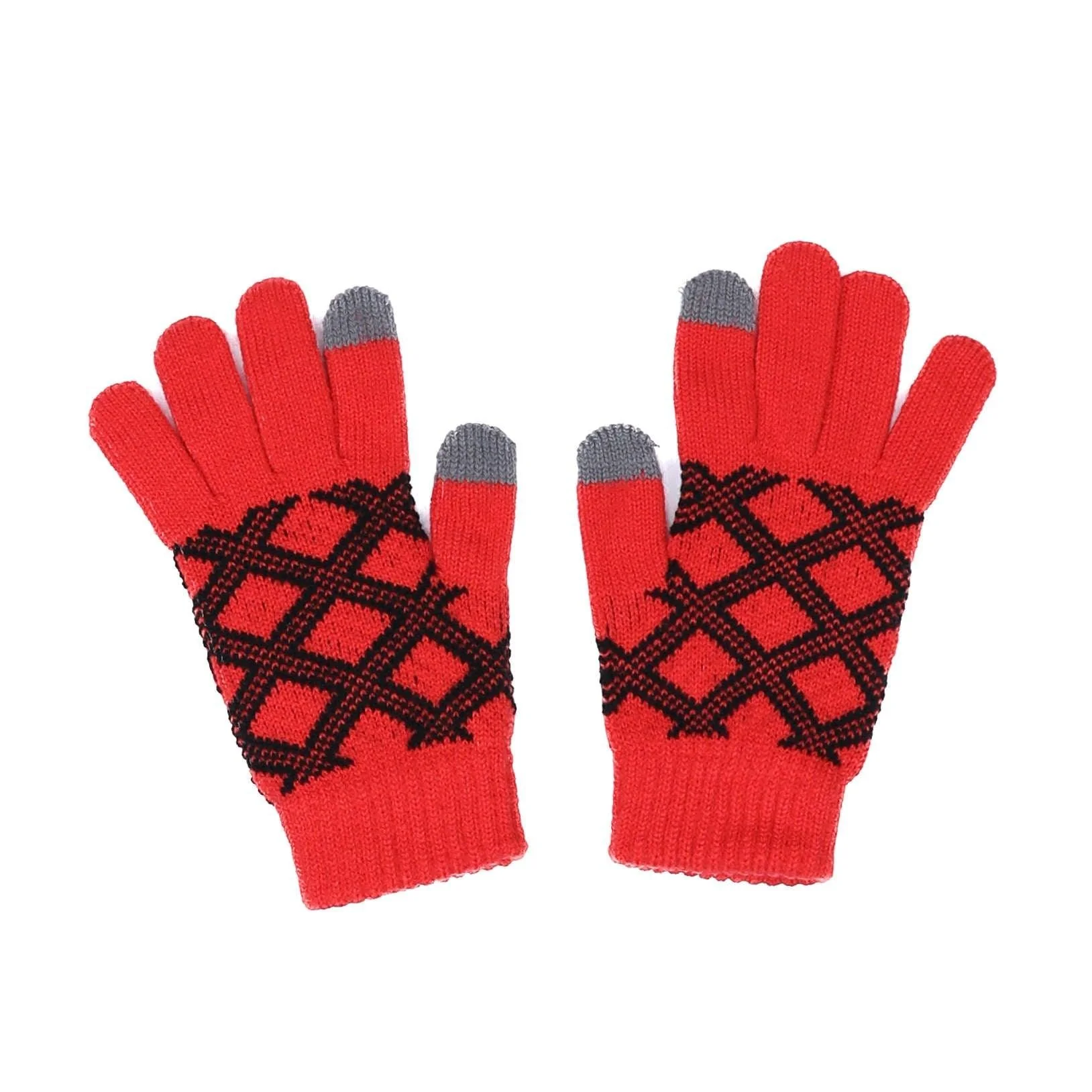 Plaid City Edition Knit Red Gloves - Image 2