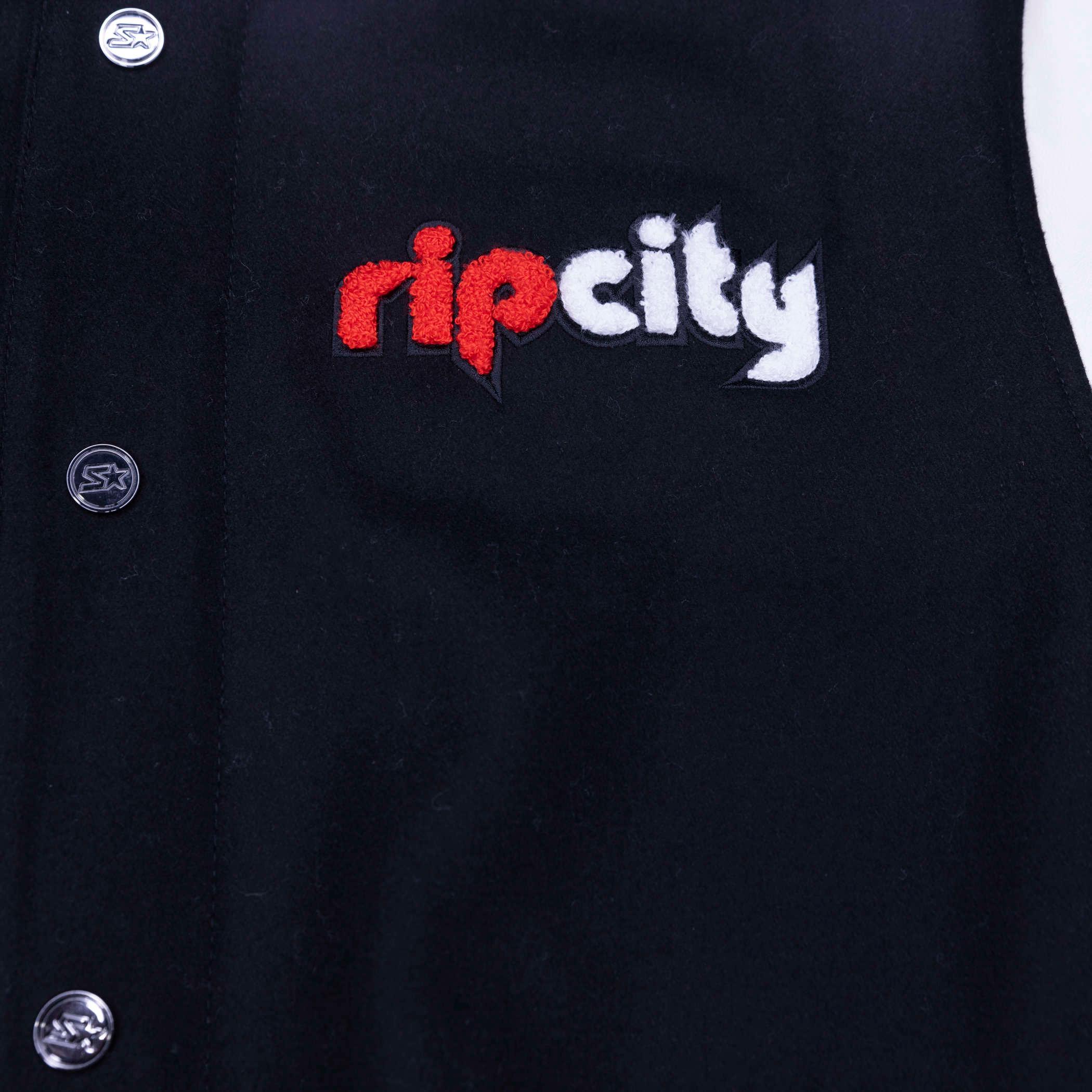 Starter Prospect Retro Varsity Jacket Black Wool Blend With White Leather Sleeves - Image 6