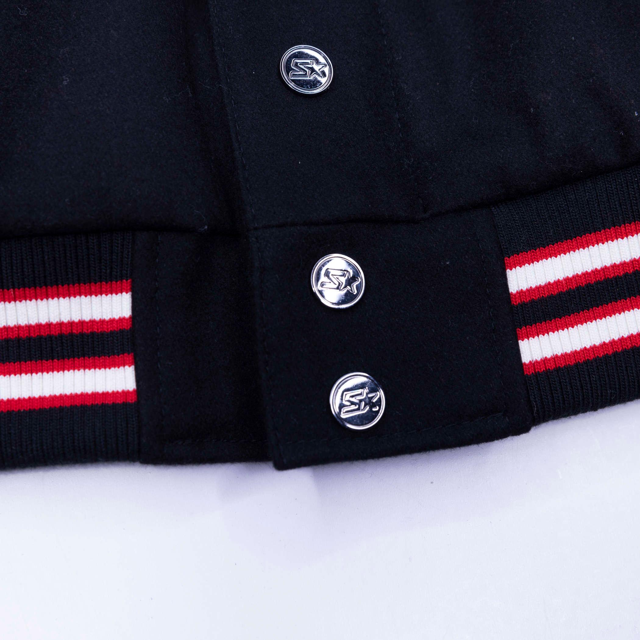 Starter Prospect Retro Varsity Jacket Black Wool Blend With White Leather Sleeves - Image 7