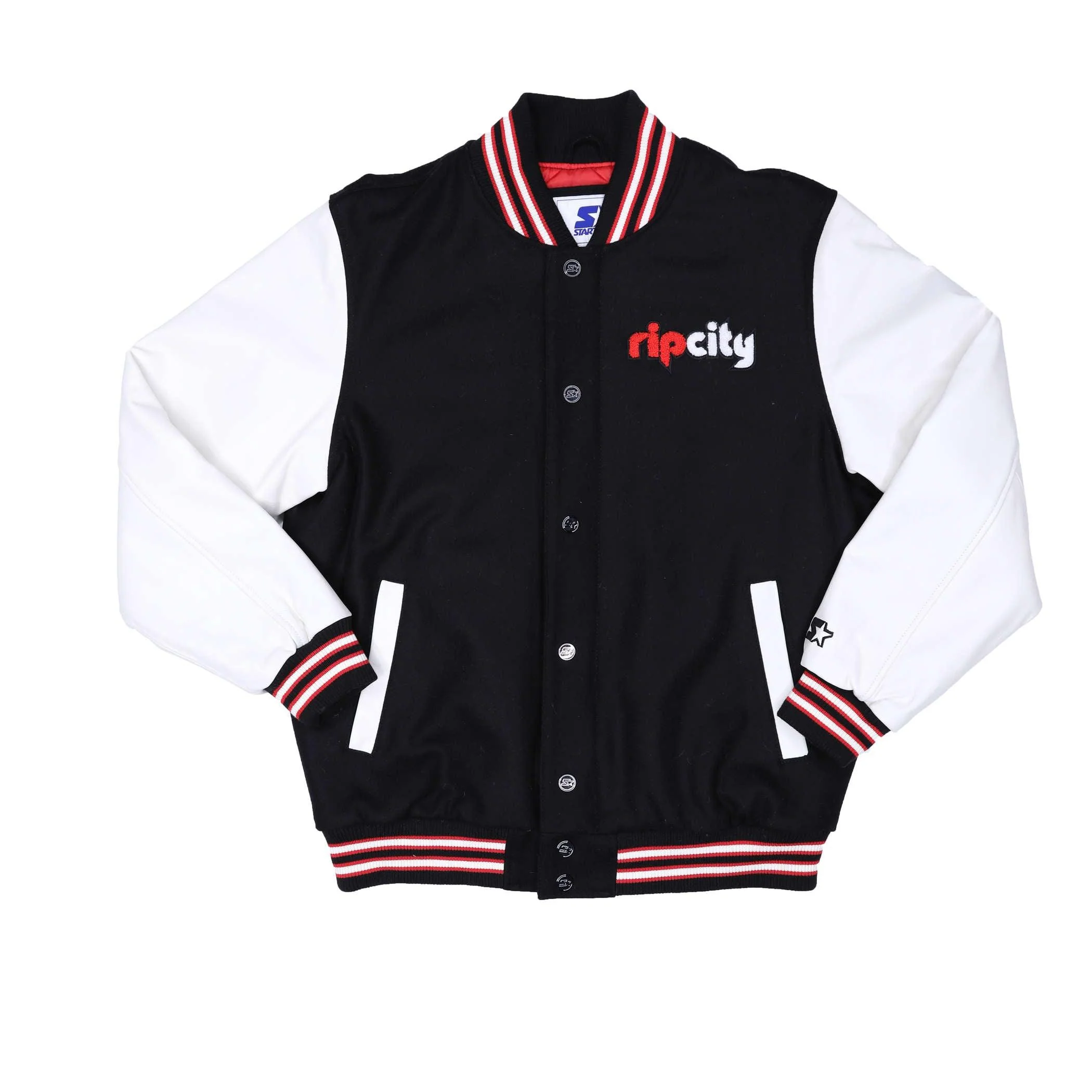 Starter Prospect Retro Varsity Jacket Black Wool Blend With White Leather Sleeves - Image 8