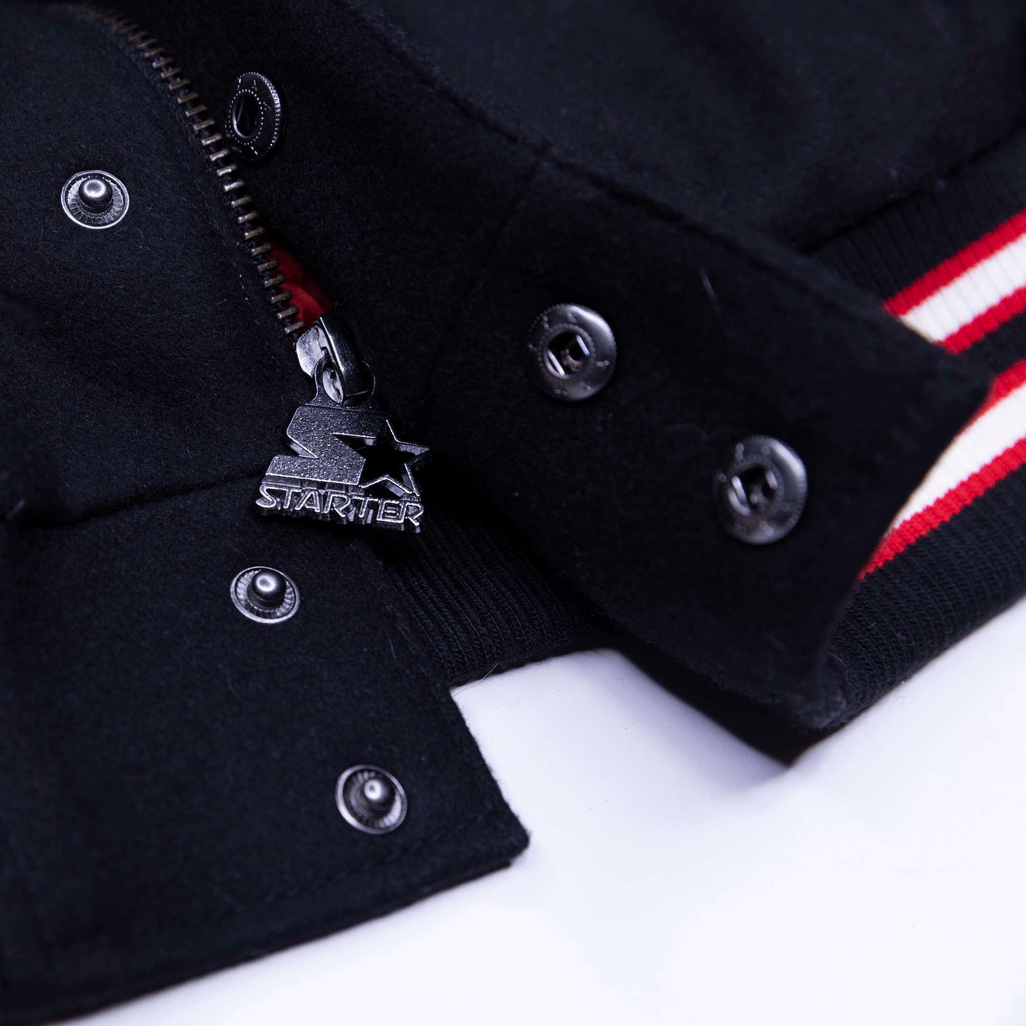Starter Prospect Retro Varsity Jacket Black Wool Blend With White Leather Sleeves - Image 9