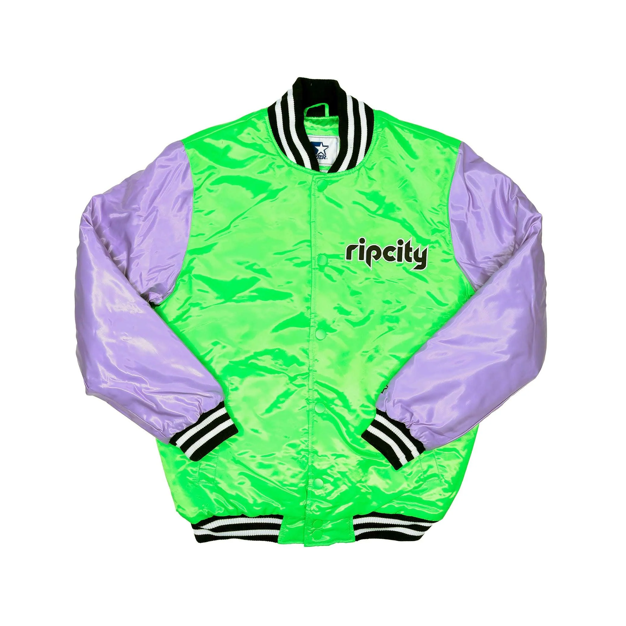 Starter ripcity Cross Bronx Neon Green & Purple Retro Satin Jacket - Image 3