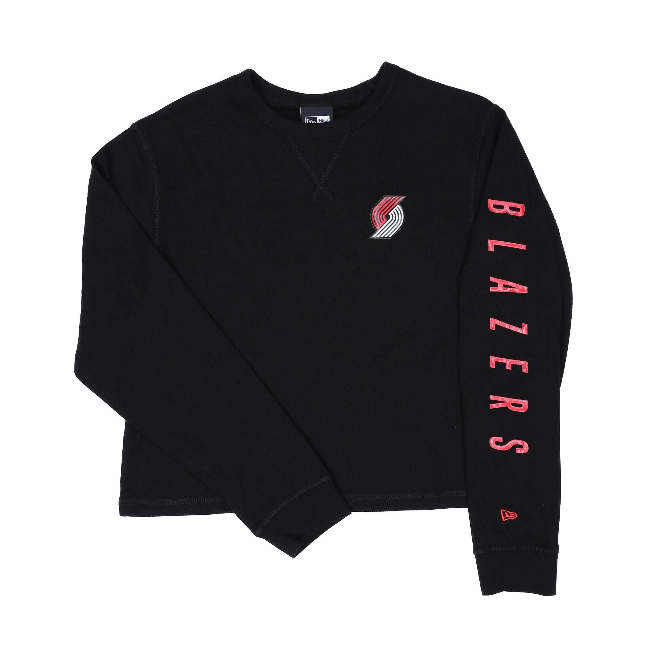 New Era Women's Waffle Knit Long Sleeve Black Crop Top - Image 2