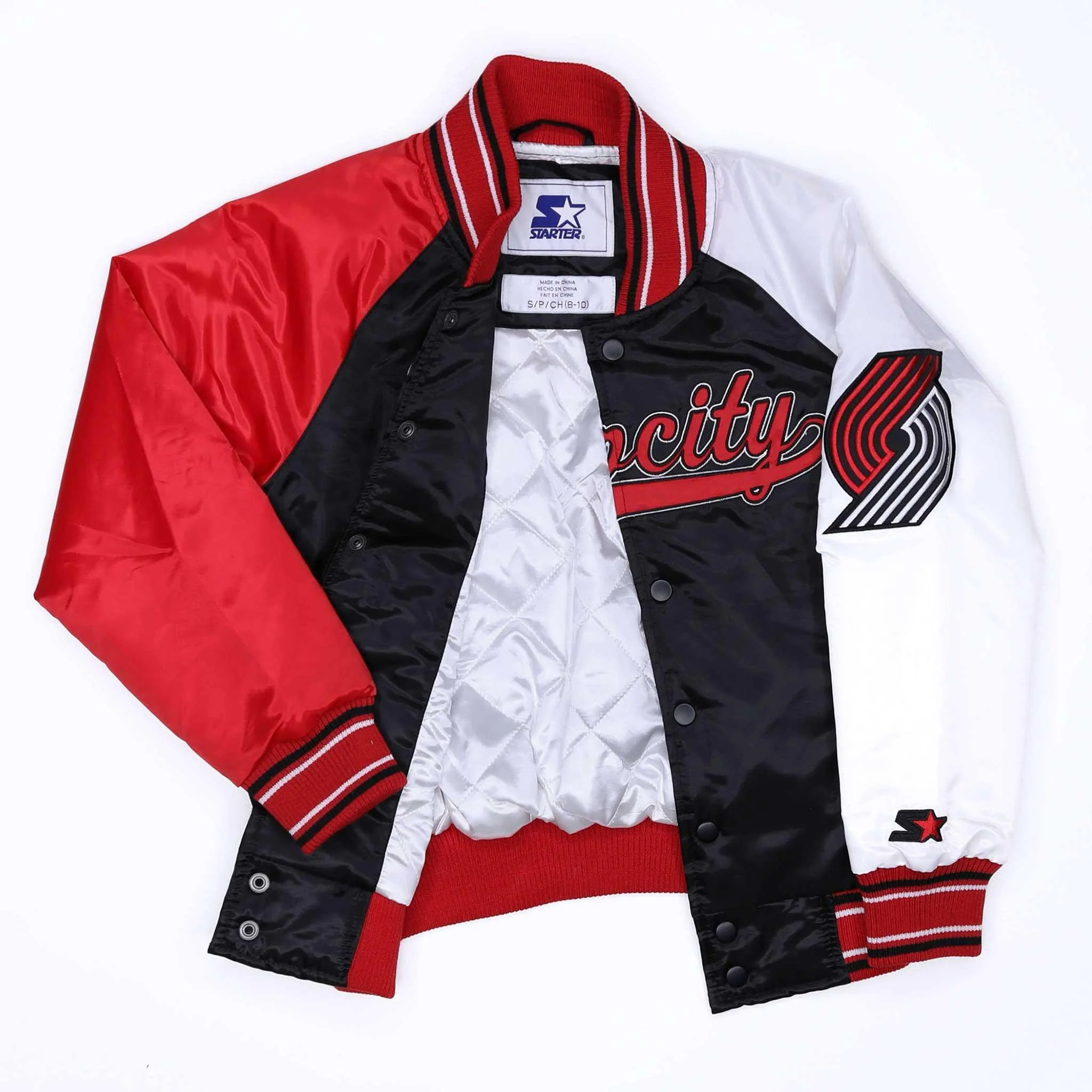 Starter Ripcity Youth Color Block Black, Red & White Varsity Jacket - Image 3