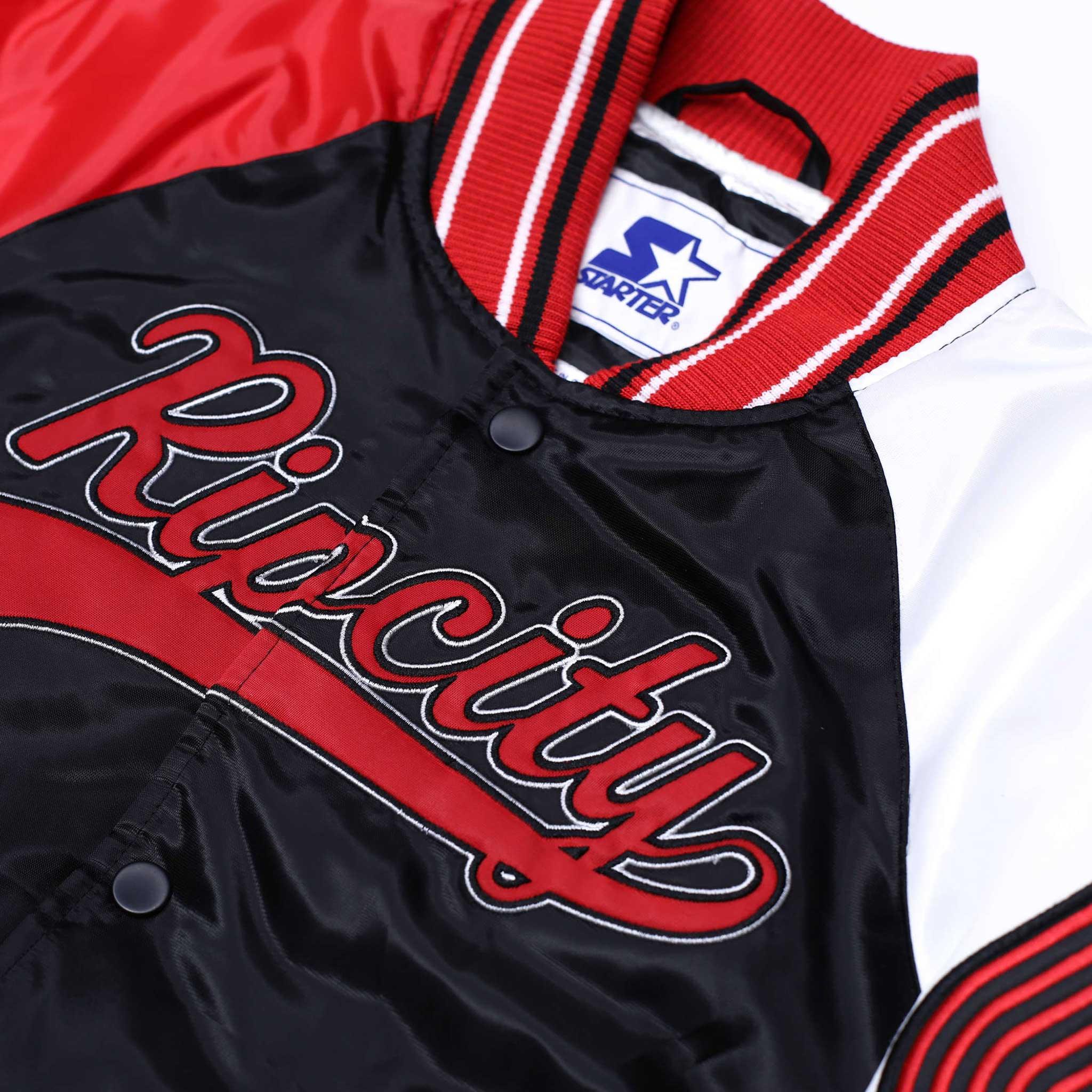 Starter Ripcity Youth Color Block Black, Red & White Varsity Jacket - Image 7